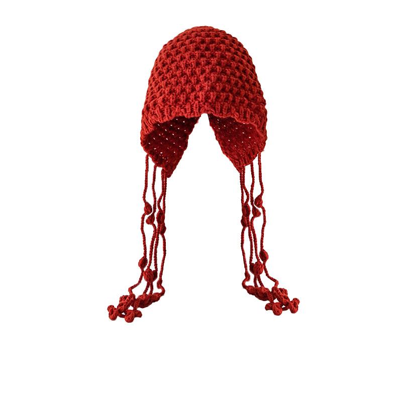 Autumn and Winter Rainbow Color Striped Ear Protector Wool Hat Women's Face Small Lace-up Contrasting Color Bag Head Knitted Hat