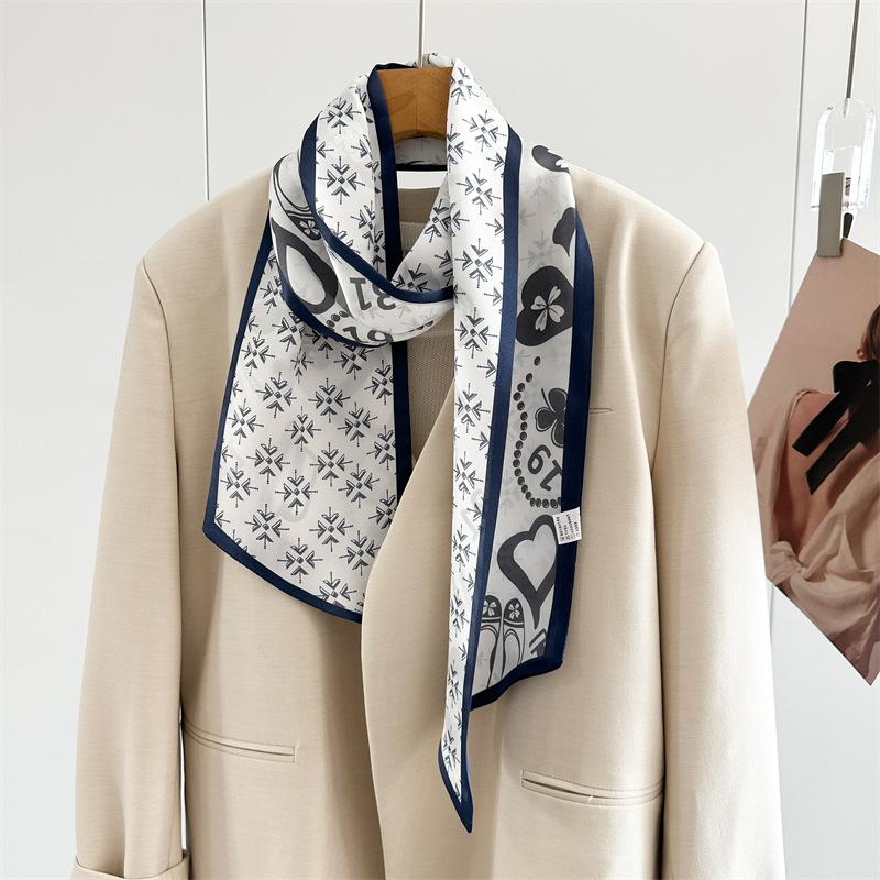 Silk scarf female simple small fragrant temperament mulberry silk silk scarf thin narrow long double-sided decorative scarf streamer