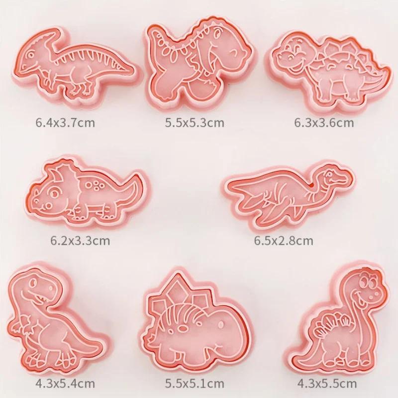 8Pcs Cookies Cutters Set Dinosaur Plastic Cartoon Pressable Biscuit Mold Confectionery Cookie Stamp Baking Pastry Bakeware Tools