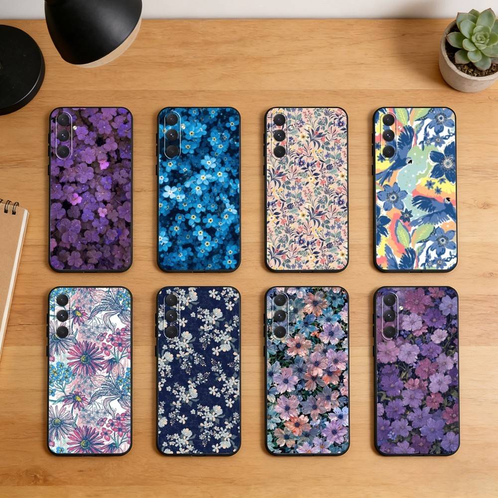 Flowers art Phone Case For Samsung S26,S25,S24,S23,S22,S21,Ultra,Plus,FE Black Soft Cover