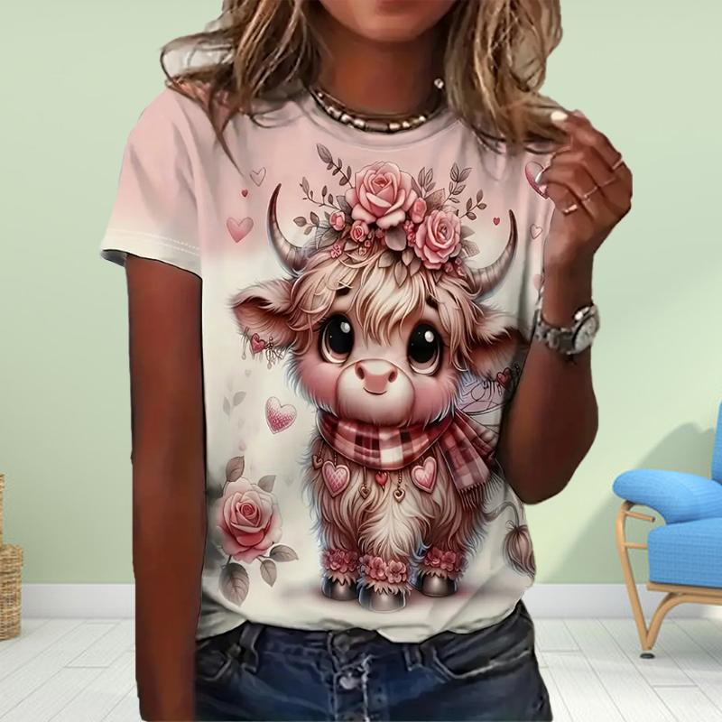 Fashion Women Pet CowPrint T Shirt Funny Casual O-neck Short Sleeves T-shirt Summer Female Tee Shirt