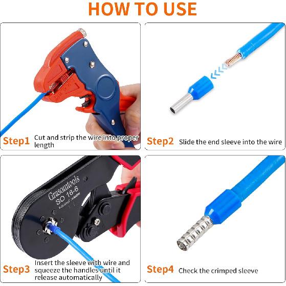 Ferrule Crimping Tool Kit, Self-Adjusting Hex Crimping Pliers for 0.08-16mm² with Wire End Terminals 1200pcs Wire End Ferrules (16-6 Crimper Kit)