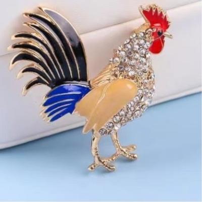 Zodiac Painted Rooster Brooch Diamond Animal Series Pin Suit Coat Corsage Clothing Button Pin