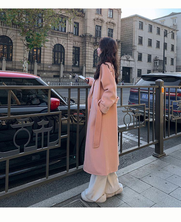 Damenblauer Wollmantel, Herbst/Winter 2025, Koreanischer Stil, Lockerer Mittellanger Schnitt, Hepburn-inspiriert.