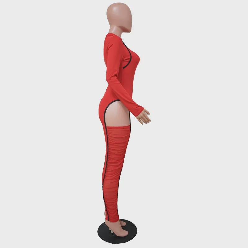 K9790 Sexy Contrast Color Mesh Splicing Jumpsuit for European and American Fashion