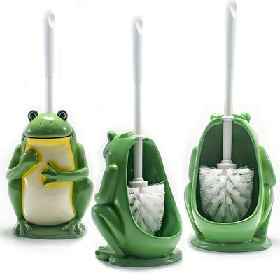 Soporte para Cepillo de Inodoro con Forma de Animal Rana y Cepillo de Inodoro, Cepillo para Taza de Inodoro de Tamaño Compacto con Mango de Plástico, Soporte de Resina de Tamaño Pequeño Fácil de Ocultar,