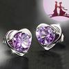 Women Love Heart Purple Rhinestone Silver Plated Ear Studs Earrings