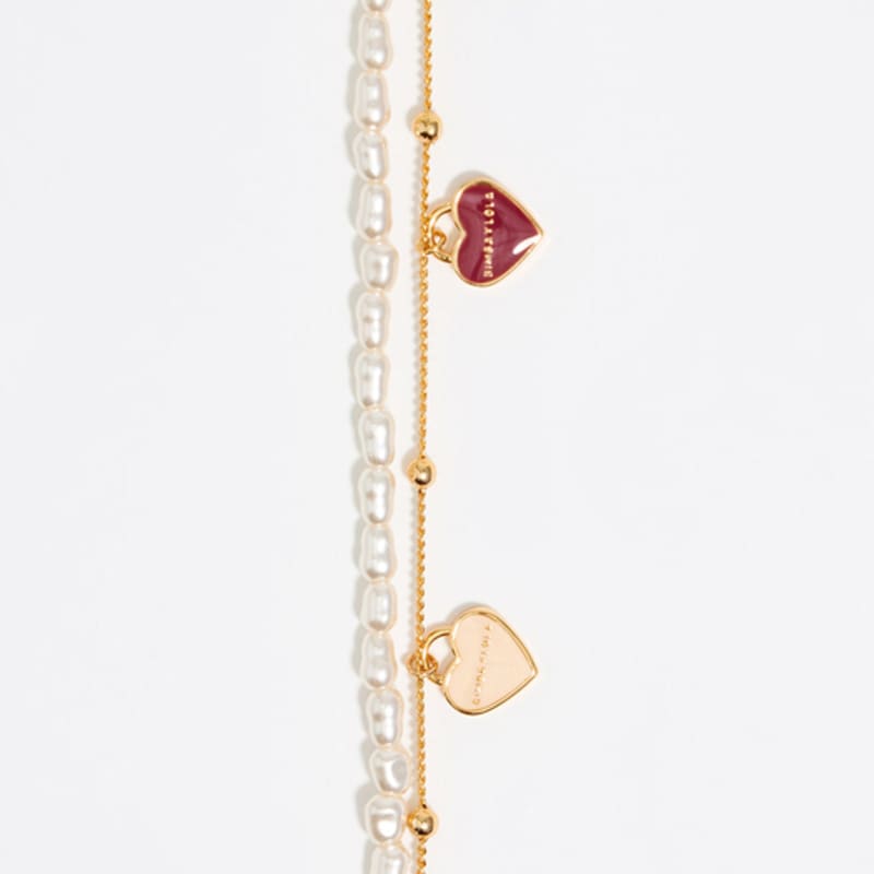 BIMBA Y LOLA [25FW] BIMBA Y LOLA Gold Chain Pearl Heart Logo Double Layered Bracelet B256AIX001GOF