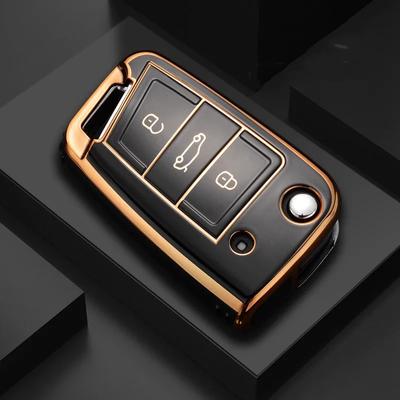 New TPU Car Flip Key Case Cover Shell for VW Volkswagen Golf 7 MK7 Tiguan MK2 for Seat Ateca Leon FR Ibiza Skoda Octavia Kodiaq