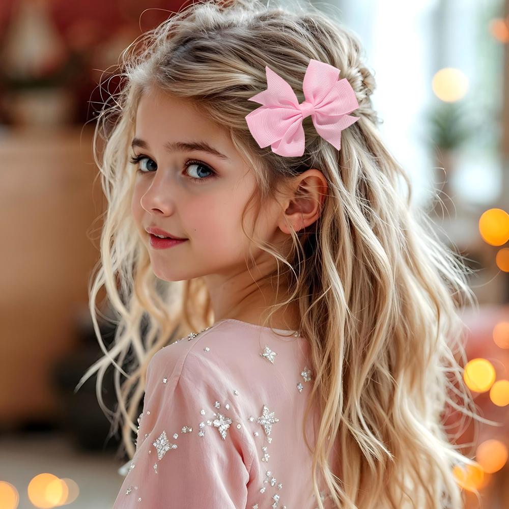 10Pcs Baby Girls Solid Bow Hair Clips Grosgrain Ribbon Bownot Hairpins Children Headwear Hair Accessories