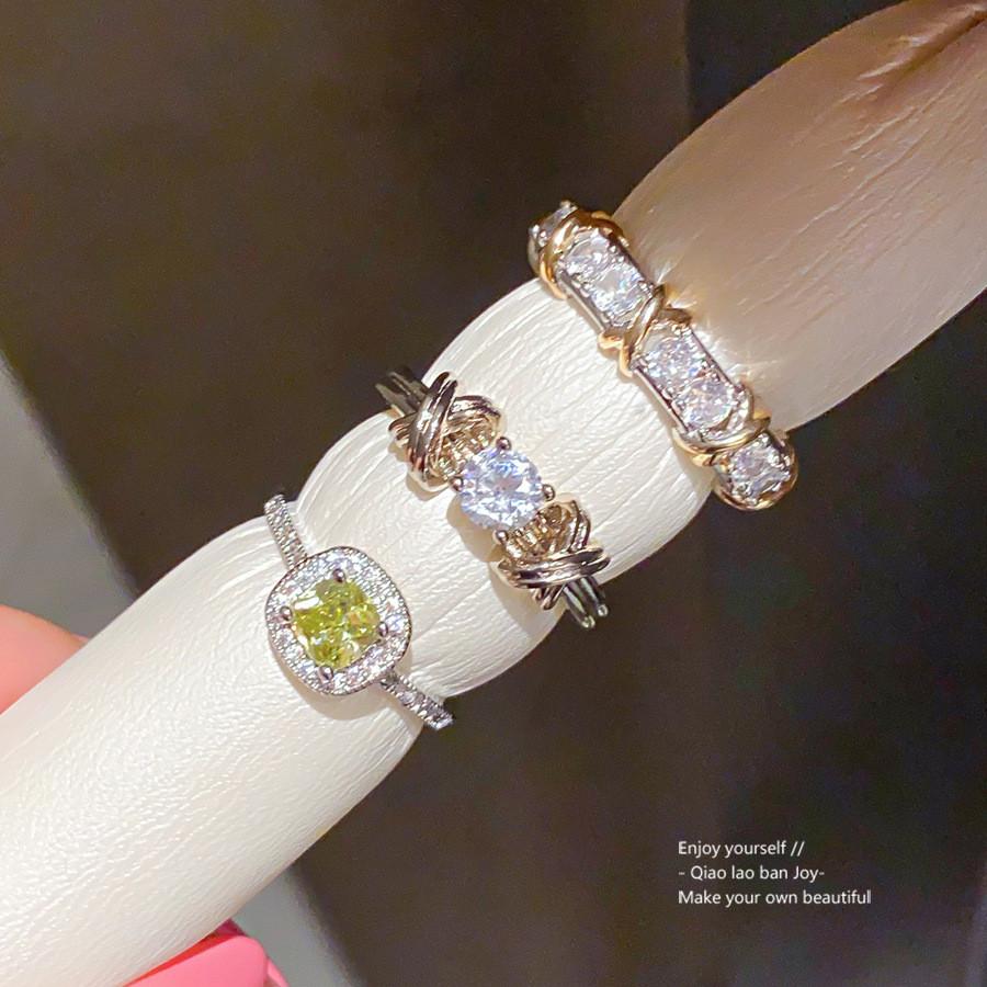 Geometric Silver Zircon Square Ring For Women Fashion Jewelry Accessory