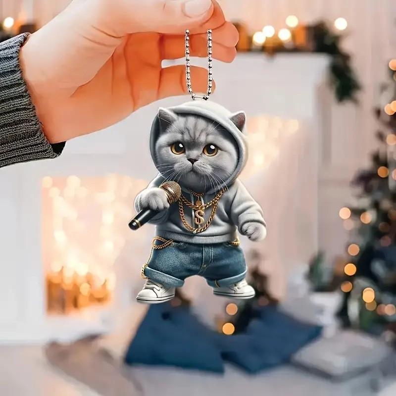 Cute Cartoon Grey Cat Pattern Acrylic Pendant For Vehicle Interior Decor