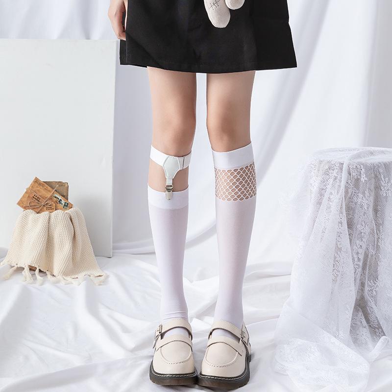 Trendy Black Mesh Velvet Mid-Tube Socks - JK Dark Series