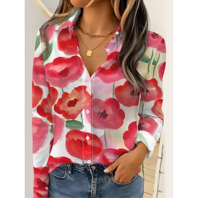 Women 2026 Long Sleeve Shirt Fashion Abstract Dot Printing Blouse Elegant Graphic Casual Daily