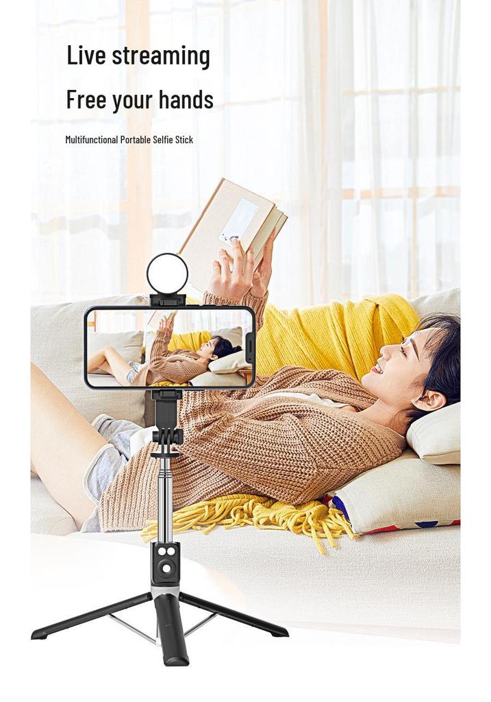 B12s All-in-One Selfie Stick Tripod with Bluetooth Remote and Fill Light