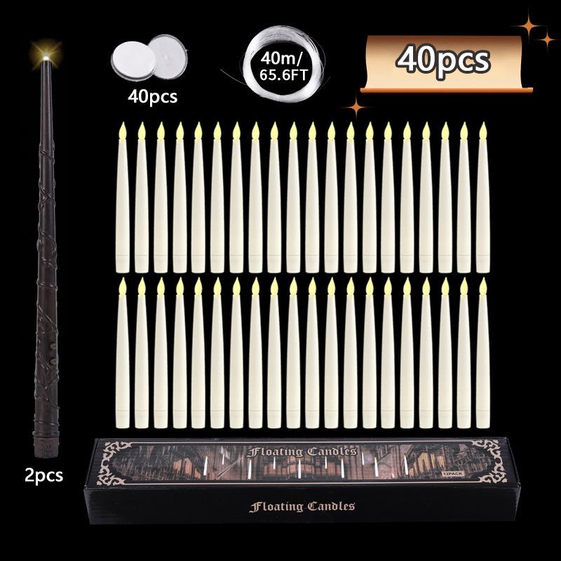 Schwimmkerzen mit Zauberstab Flackerndes Warmes Licht LED Flammenlose Kerze Spitzkerzen für Weihnachten/Hochzeit/Party/Halloween