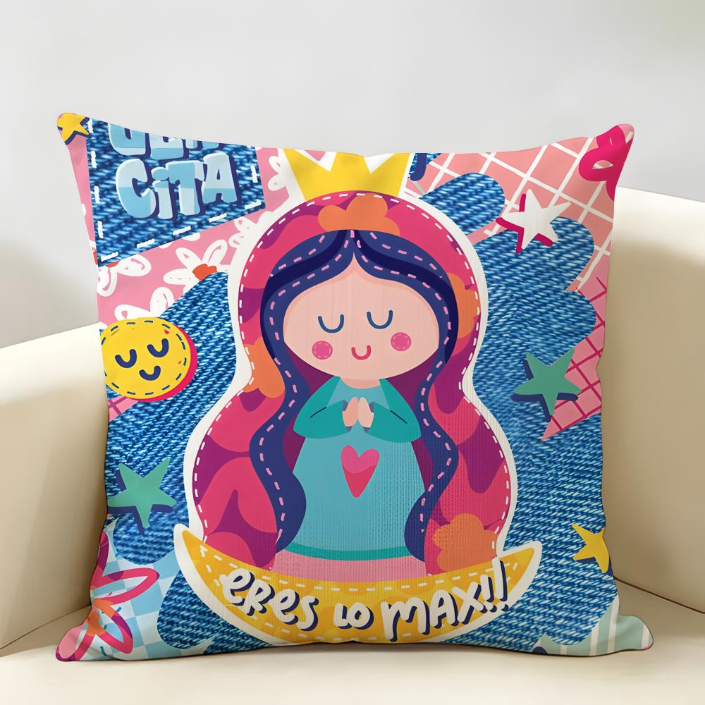 Virgin Mary Art CUTE Cushion Cover Natural Linen Organic Fabric DoubleSided Printing Room Sofa Decor Pillow Case