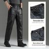 Men's Genuine Top Grain Cowhide Leather Fleece-Lined Pants - Thickened, Pure Leather Trousers for Middle-Aged and Elderly