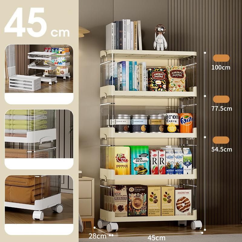 

Складная полка для хранения, не требующая сборки, многоцелевая стойка-органайзер для кухни, гостиной, детских игрушек, одежды, домашнего хранения, компактный дизайн 45cm-4Layer кремовый