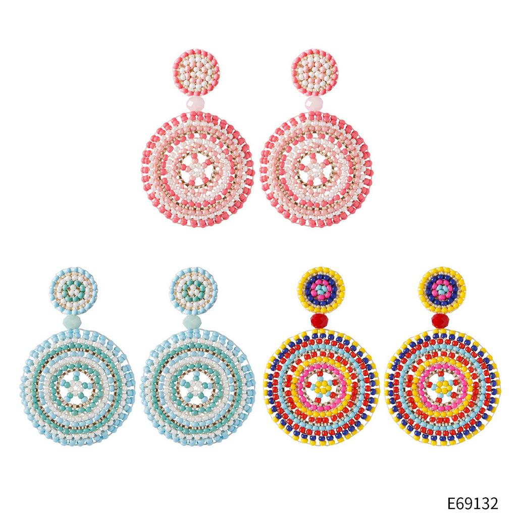 Handmade Retro Ethnic Sunflower Rice Bead Earrings In Dopamine Colors