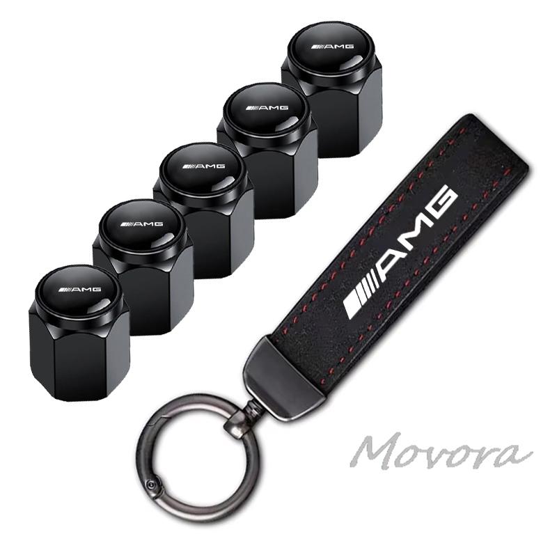 TXF4 Car Tire Valve Stem Car Leather Keyring Wheel Air Valve Cover For Mercedes Benz W204 W205 W211 203 212 S G E GLE GLS CLA GLC AMG