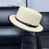 Korean Version of White Flat-top Straw Hat Women's Summer Travel Sunshade Sunscreen Beach Hat Shopping Fashion Small Edge Top Hat