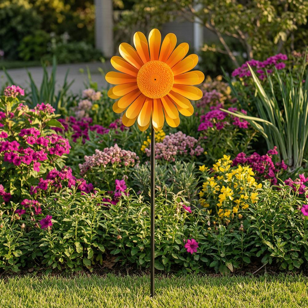 Outdoor Garden Windmill Butterfly Flower Windmill Sunflower Wind Spinner Garden Decor 360 Degree Rotating Metal Flower for Patio