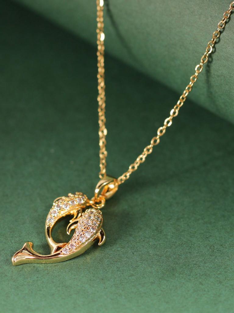 1pc Stainless Steel Double Fish Necklace With Dolphin And Koi Pendant, Ideal Choice For Valentine's Day, Birthday, Girlfriend, Couple
