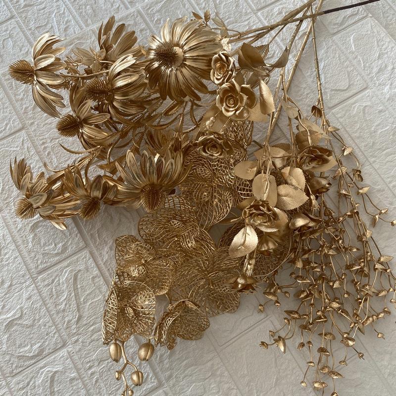 Artificial Golden Eucalyptus Hydrangea Fan Leaf Fake Flower Wedding Photography Home Hotel Ginkgo Leaves Plant Accessories Decor