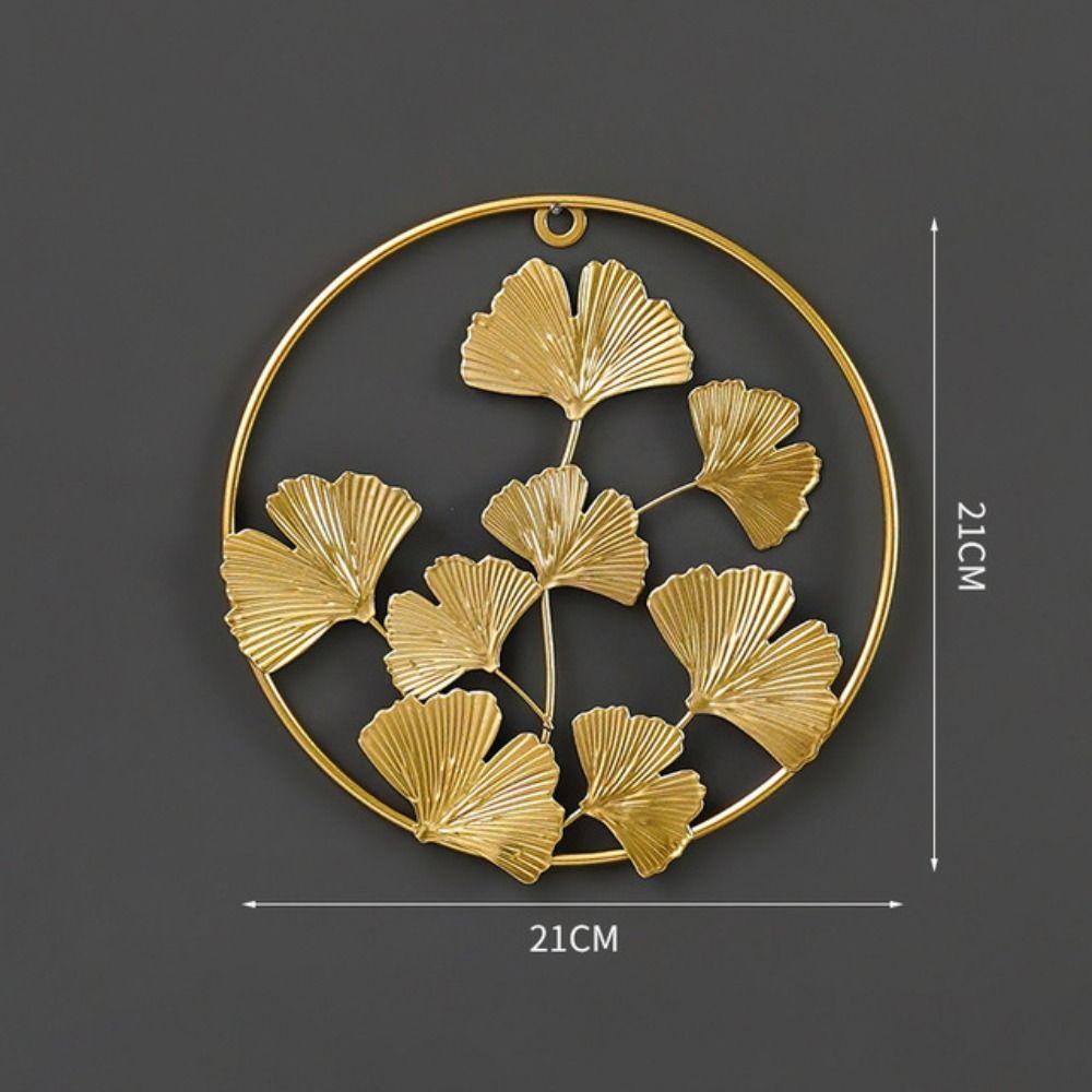 Ornaments Iron Arts Gold Metal Round Pendant Ginkgo Leaf Ornaments Wall Decoration Leaves Sculpture
