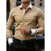 Camicia da Uomo a Maniche Lunghe con Strisce Verticali Colletto a Contrasto Top Casual Formale