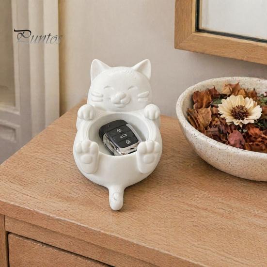 Bedroom Vanity Organizer 3D Fortune Cat Desk Storage Box, Cute Money Jewelry Multi-functional Slot for Rings, Mini Planter Home Decor Figurine,