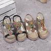 Fashion Summer 2025 Fashion Ethnic Style Comfortable Casual Sandals Women's Bohemian Beaded Open Toed Wedges Beach Cool Flip Flops Pumps