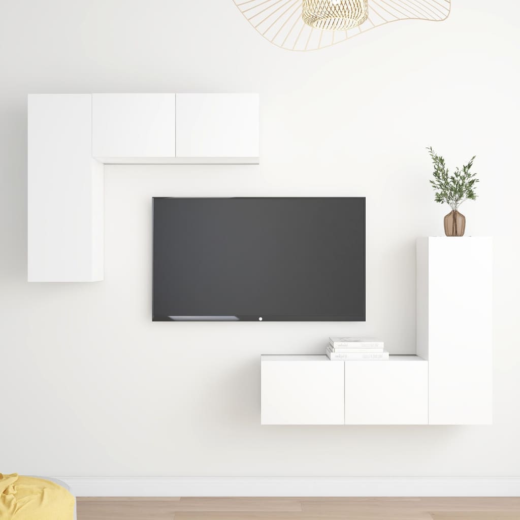 4 piece TV cabinet set white particleboard