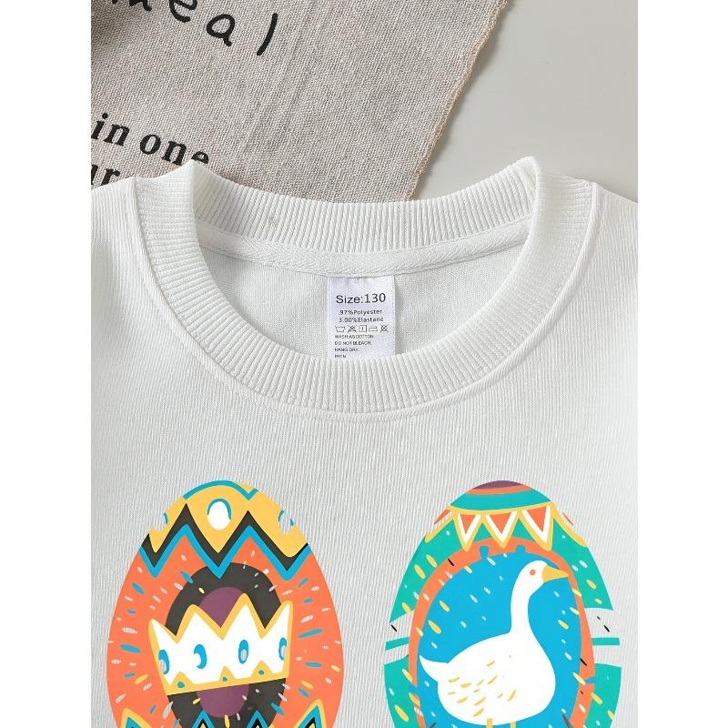 European sizes Kids' Crewneck Sweatshirt Colorful Eggs with Animals And Patterns , Sportswear And Casual Wear, Soft And Comfortable