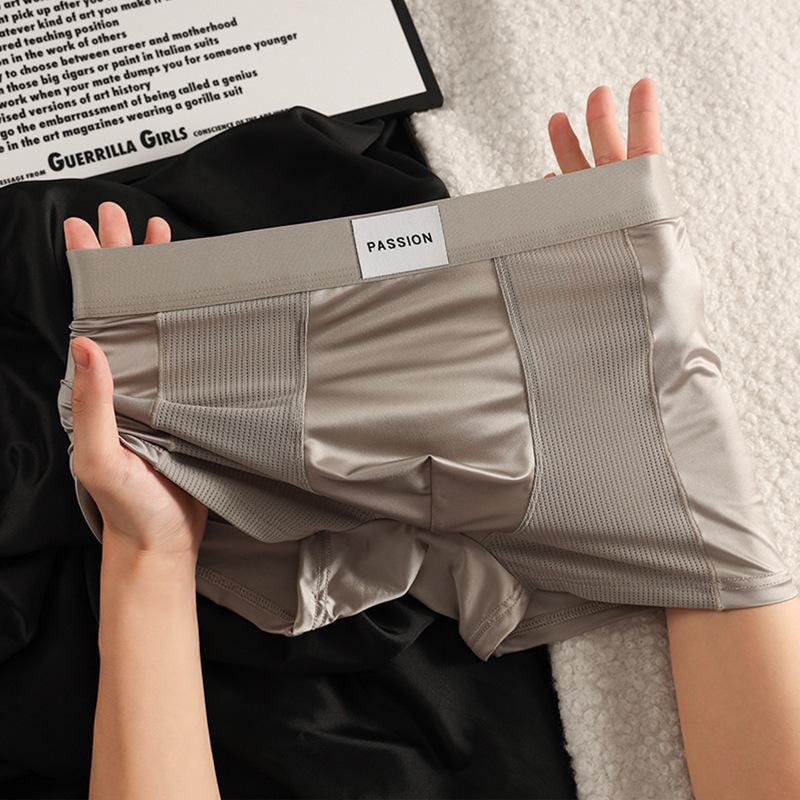 

Мужские трусы-боксеры из смесового шелка с подкладкой ластовицы, мужские боксеры из ледяного шелка, дышащее модное мужское нижнее белье 2XL серый