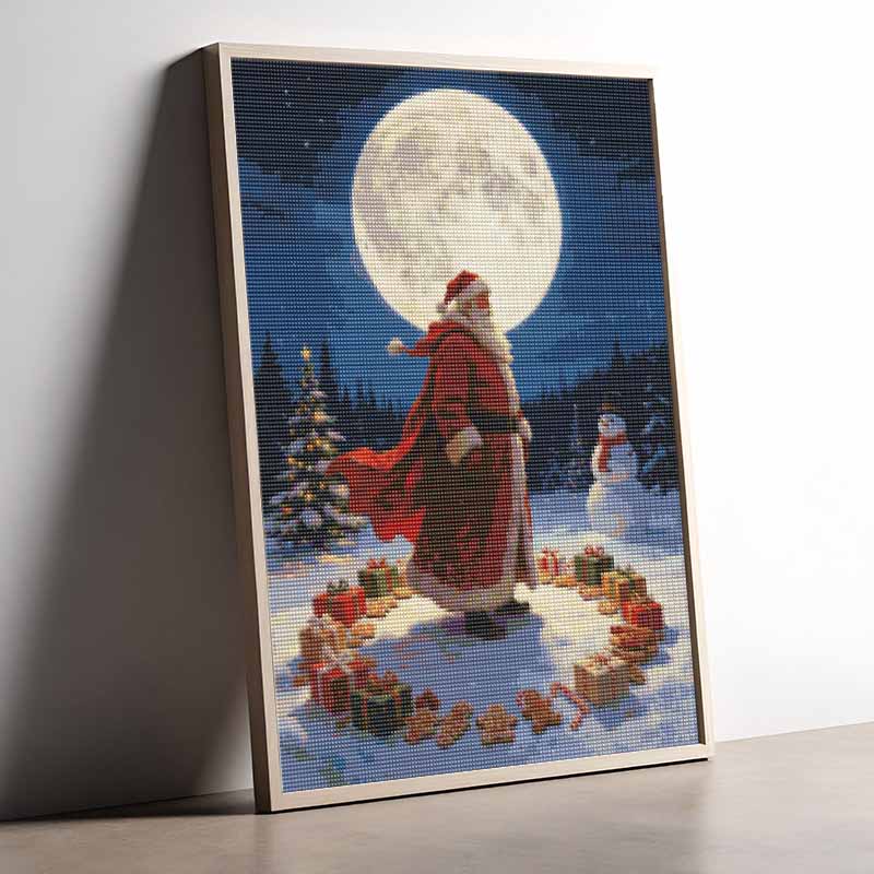 DIY Diamond Painting Kit Santa Moonlit Snow 5D Full Drill Canvas Art Relaxing Stress Relief Craft for Adults and Beginners Christmas Decor