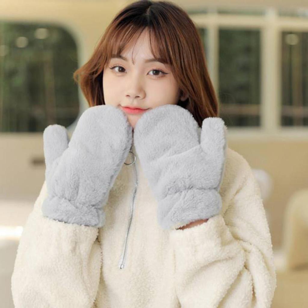 Winter Plush Gloves Thicken Soft Fluffy All Fingers Gloves Cute Windproof Warmer Mittens Women Solid Color Keep Warm Mittens