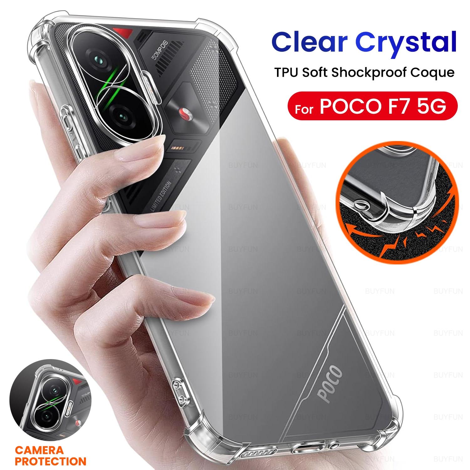 

Ударопрочный силиконовый мягкий чехол PocoF7 для Xiaomi Poco F7 F 7 5G Global 25053PC47G, 25053PC47I 6.83 Прозрачный ультратонкий корпус TPU&Poco F7 прозрачный