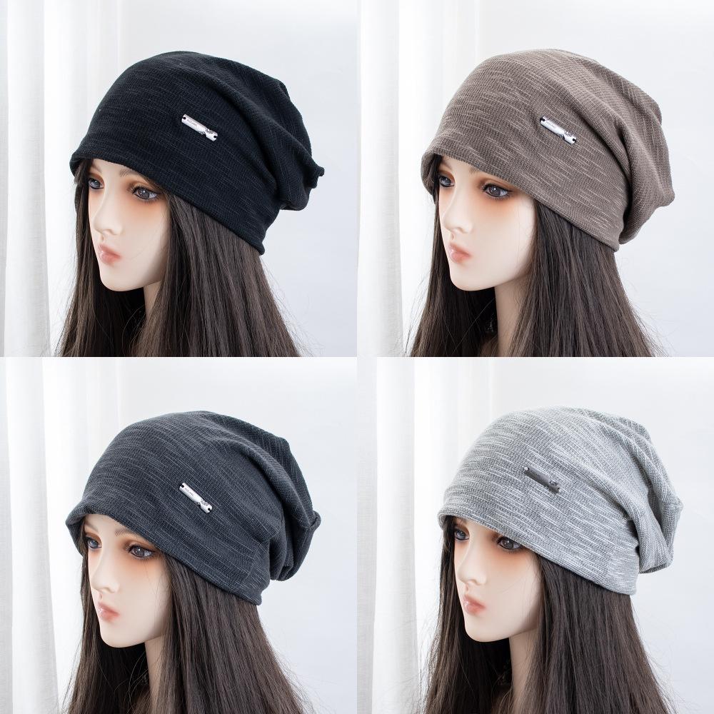 Retro solid color stacking hat autumn versatile face small cold hat women's loose lazy wind big head circumference bag head hat
