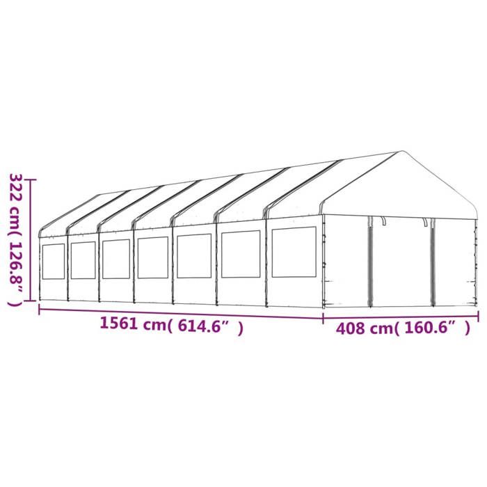 VidaXL Belvédère avec toit blanc 15,61x4,08x3,22 m polyéthylène, tente de fête, chapiteau, abri à auvent, pavillon, tente 3155491
