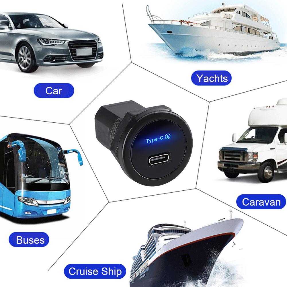 PD 30W USB C Car Charger Socket 12V/24V Fast Charge RV USB Outlet Adapter USB Outlet For Marine Boat ATV Camping Truck Golf Cart