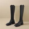 FOREADA Women Knee High Boots Square Toe Thick Mid Heels Long Boot Zipper Western Gogo Boots Lady Fashion Shoes Autumn Winter 43