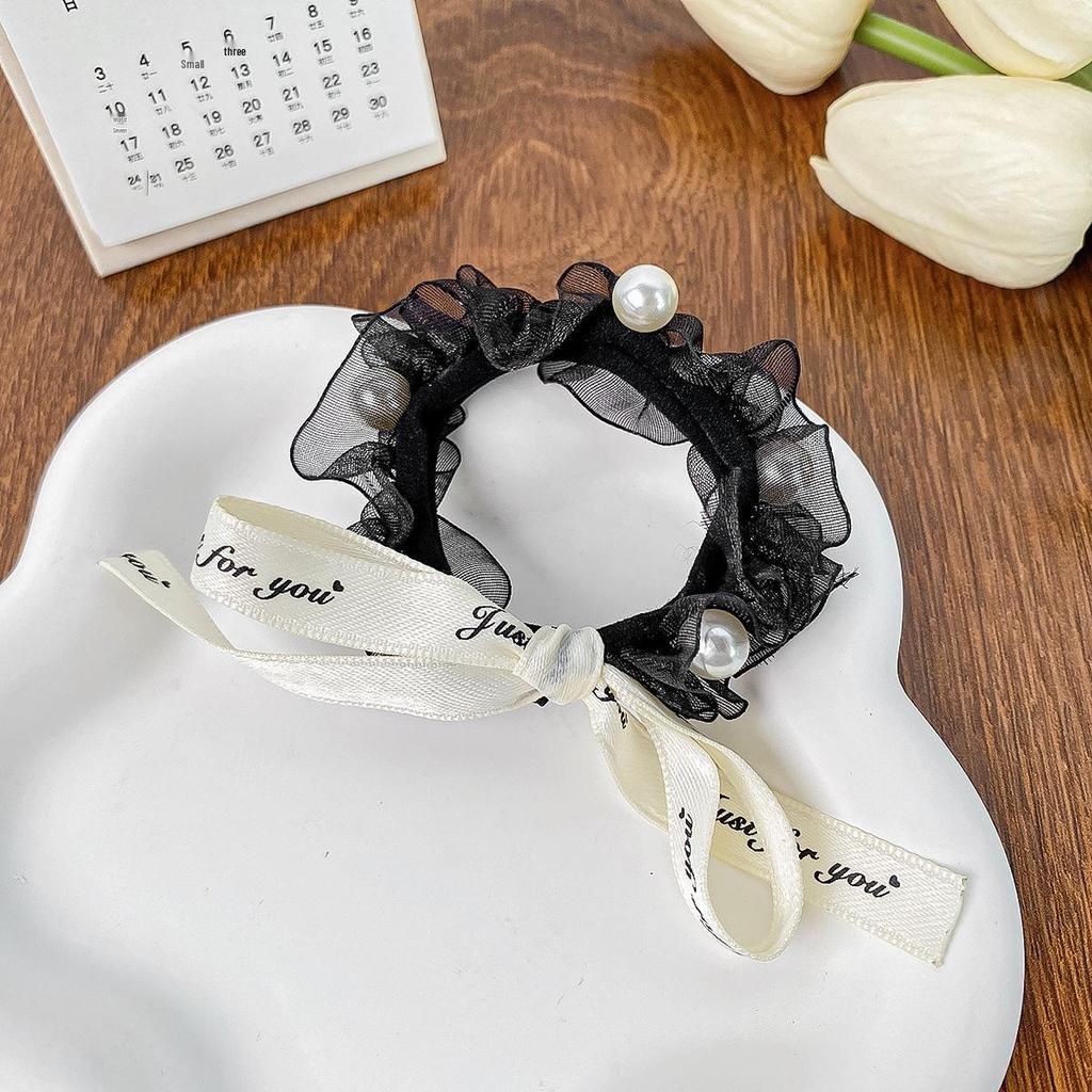 Cream Lace Bow Scrunchie - Elegant Hair Tie Accessory