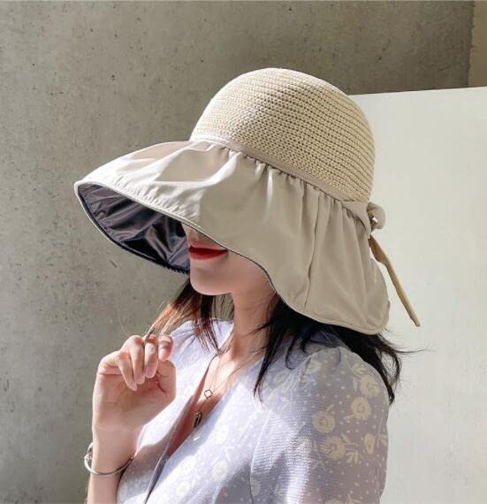 Sun UV Wide Chin Actress Lightweight [Lhyxuuk] Women's Hat, Protection, Cut, Brim, Heat-Blocking Coating, Strap, Foldable, Portable, Hat, Ribbon,