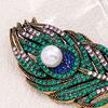 Feather Design Pin Vintage Peacock Brooch, Faux Pearl Rhinstone Lapel Retro Jewelry Pin, Clothing Accessories for Wedding Party Prom