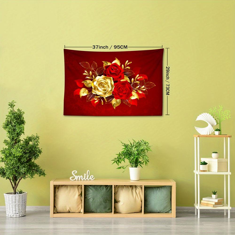 1pc Red and Golden Roses Floral Tapestry Wall Hanging - Polyester Brushed Fabric, Animal Theme, Woven Portrait Orientation, No Electricity Needed, 90g