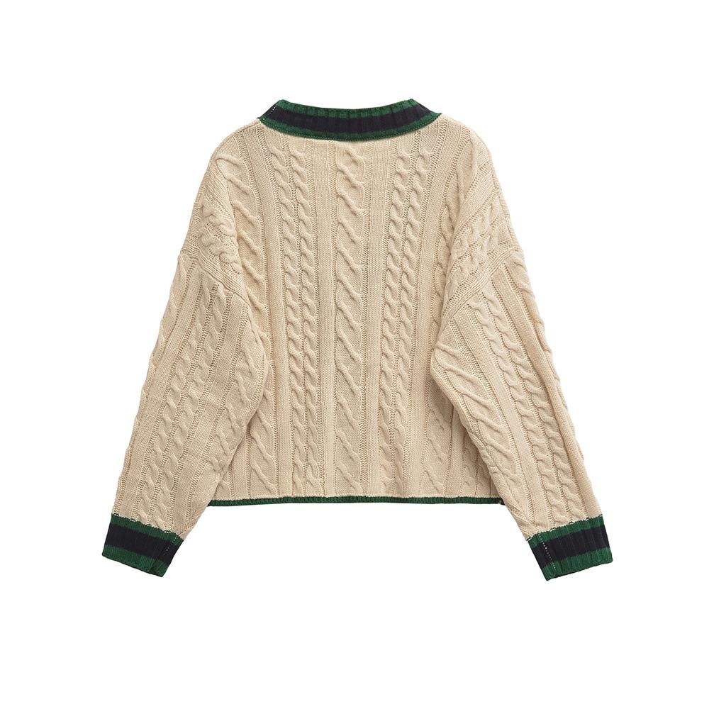 Women's PB&ZA 2024 Autumn/Winter Cable Knit V-Neck Cardigan
