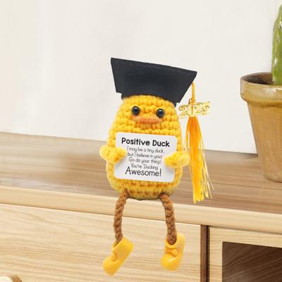 Häkelpuppe Handgemacht Plüsch Positive Ente Inspirationskarte Gestrickte Puppe Rucksackzubehör Abschluss