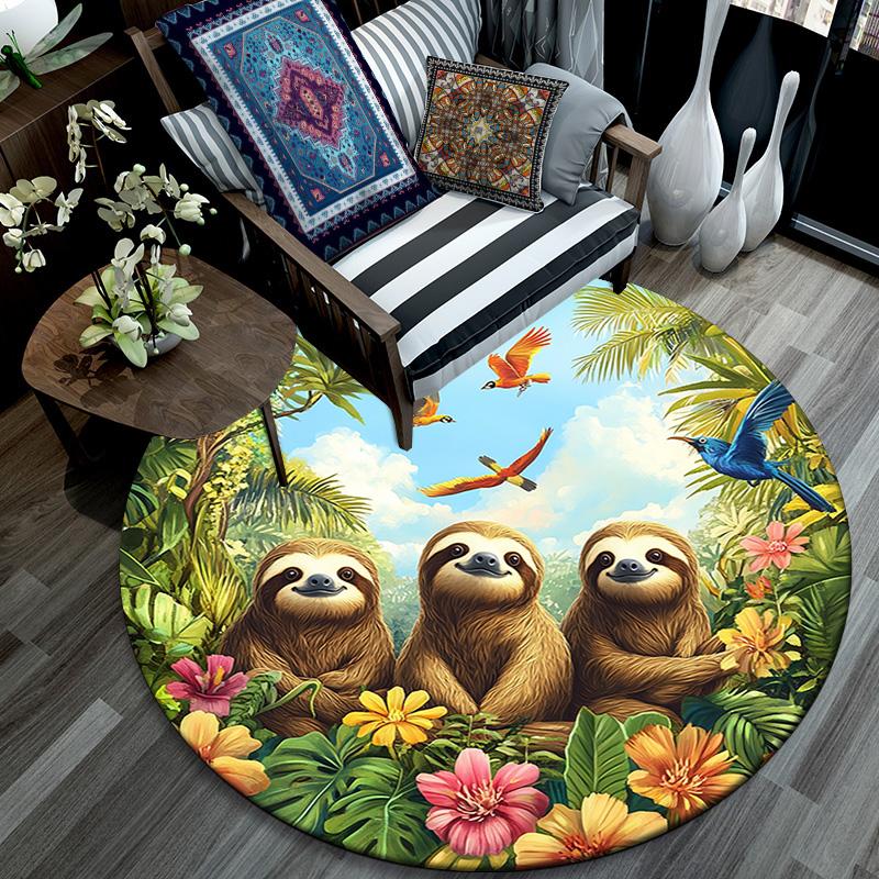 Sloths Round Area Rug,Carpet Rug for Living Room Bedroom Sofa Playroom Decor,Non-slip Floor Mat